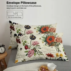 Retro Painted Floral Print 3-Piece Duvet Cover Set for Summer Soft Skin Friendly Long Lasting for Hotel Bedroom Guest Room Bedding Comfy Set