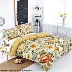 Retro Painted Floral Print 3-Piece Duvet Cover Set for Summer Soft Skin Friendly Long Lasting for Hotel Bedroom Guest Room Bedding Comfy Set