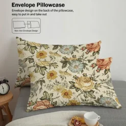 Retro Painted Floral Print 3-Piece Duvet Cover Set for Summer Soft Skin Friendly Long Lasting for Hotel Bedroom Guest Room Bedding Comfy Set