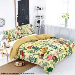 Retro Painted Floral Print 3-Piece Duvet Cover Set for Summer Soft Skin Friendly Long Lasting for Hotel Bedroom Guest Room Bedding Comfy Set