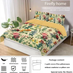 Retro Painted Floral Print 3-Piece Duvet Cover Set for Summer Soft Skin Friendly Long Lasting for Hotel Bedroom Guest Room Bedding Comfy Set