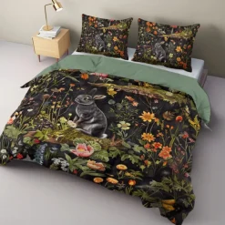 Retro Rainforest Rabbit Duvet Cover Set 2-piece Set 3-piece Set Lightweight Soft Short Plush Set Thick Feather Square Bed