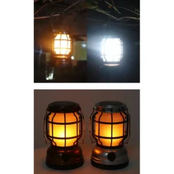 Retro Solar Camping Lights Portable Lantern Dimming Rechargeable LED Hanging Lights Power Bank Travel Tents Camp Supplies