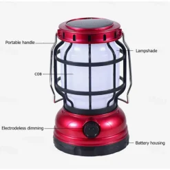 Retro Solar Camping Lights Portable Lantern Dimming Rechargeable LED Hanging Lights Power Bank Travel Tents Camp Supplies