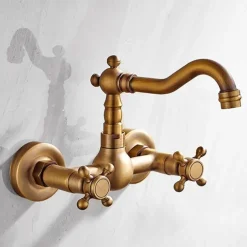 Retro Style Utility Sink Black Laundry Faucet, Wall Mount High Arc Two Handles Two Holes Wash Basin Tap with Hot and Cold Water Hoses, Laundry Tub Pot Filler Commercial Faucet, Ceramic Valve Included