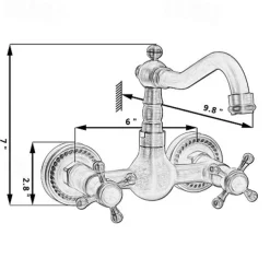 Retro Style Utility Sink Laundry Faucet, Wall Mount Long Spout Two Handles Two Holes Wash Basin Tap with Hot and Cold Water Hoses, Laundry Tub Pot Filler Commercial Faucet in Antique Brass