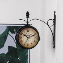 Retro Wall Clock Double-Sided European Antique Style Creative Classic Wall Hanging Clocks Outdoor Living Room Bedroom Study Wall Decoration 5 inch