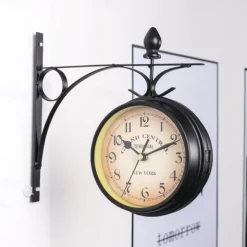 Retro Wall Clock Double-Sided European Antique Style Creative Classic Wall Hanging Clocks Outdoor Living Room Bedroom Study Wall Decoration 5 inch