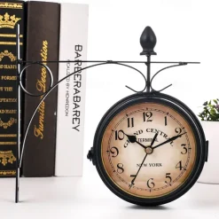 Retro Wall Clock Double-Sided European Antique Style Creative Classic Wall Hanging Clocks Outdoor Living Room Bedroom Study Wall Decoration 5 inch
