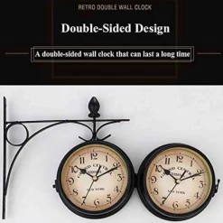 Retro Wall Clock Double-Sided European Antique Style Creative Classic Wall Hanging Clocks Outdoor Living Room Bedroom Study Wall Decoration 5 inch