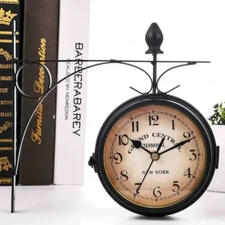 Retro Wall Clock Double-Sided European Antique Style Creative Classic Wall Hanging Clocks Outdoor Living Room Bedroom Study Wall Decoration 5 inch