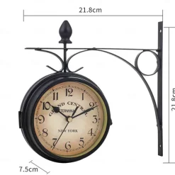 Retro Wall Clock Double-Sided European Antique Style Creative Classic Wall Hanging Clocks Outdoor Living Room Bedroom Study Wall Decoration 5 inch