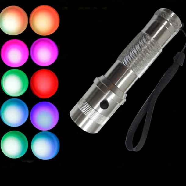 RGB LED Flashlight Color Changing Lamp Torch 10 Colors Light LED Flashlight Emergency Handheld Flashlight for Outdoor Camping
