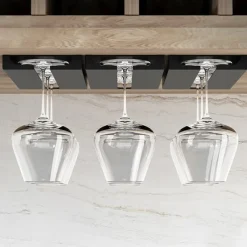 Riipoo Wine Glass Rack Hanger Under Cabinet, Wine Glass Holder Under Shelf, Stemware Rack Black for Cabinet, 2-Pack