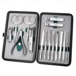 RIMEI Nail Scissors Set 15pcs Professional Nail Clipper Kit Manicure Set with Portable Leather Case, Stainless Steel Manicure and Pedicure Grooming Kit Nail Clipper Set