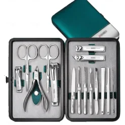 RIMEI Nail Scissors Set 15pcs Professional Nail Clipper Kit Manicure Set with Portable Leather Case, Stainless Steel Manicure and Pedicure Grooming Kit Nail Clipper Set
