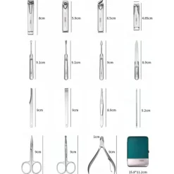 RIMEI Nail Scissors Set 15pcs Professional Nail Clipper Kit Manicure Set with Portable Leather Case, Stainless Steel Manicure and Pedicure Grooming Kit Nail Clipper Set