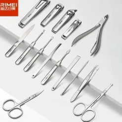 RIMEI Nail Scissors Set 15pcs Professional Nail Clipper Kit Manicure Set with Portable Leather Case, Stainless Steel Manicure and Pedicure Grooming Kit Nail Clipper Set