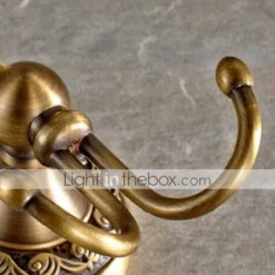 Robe Hook Antique Brass Retro Style Wall Mounted for Bathroom Double Hooks 1pc
