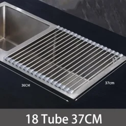 Roll Up Dish Rack, Stainless Steel Drying Drainer Over The Kitchen Sink, Foldable Rolling Rack Grey for Dishes Cups Fruits Forks