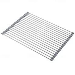 Roll Up Dish Rack, Stainless Steel Drying Drainer Over The Kitchen Sink, Foldable Rolling Rack Grey for Dishes Cups Fruits Forks