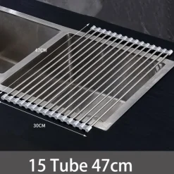 Roll Up Dish Rack, Stainless Steel Drying Drainer Over The Kitchen Sink, Foldable Rolling Rack Grey for Dishes Cups Fruits Forks
