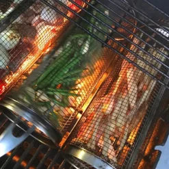 Rolling Grill Basket - SUS304 Stainless Steel Barbecue Cooking Grill Grate - Outdoor Round BBQ Campfire Grill Grid - Camping Picnic Cookware