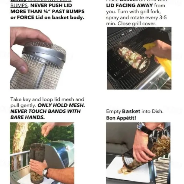 Rolling Grill Basket - SUS304 Stainless Steel Barbecue Cooking Grill Grate - Outdoor Round BBQ Campfire Grill Grid - Camping Picnic Cookware