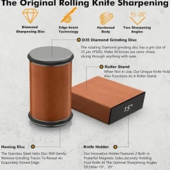 Rolling Knife Sharpener Kit - Easy to Use Knife Sharpening - Knife Sharpeners for Kitchen Knives. Sharpener with Industry Diamonds for Steel of Any Hardness, 15/20° Magnetic Angle Base