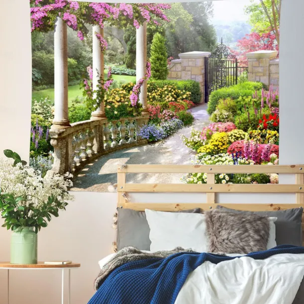 Romantic Spring Secret Garden Hanging Tapestry Wall Art Large Tapestry Mural Decor Photograph Backdrop Blanket Curtain Home Bedroom Living Room Decoration