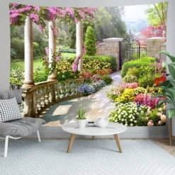 Romantic Spring Secret Garden Hanging Tapestry Wall Art Large Tapestry Mural Decor Photograph Backdrop Blanket Curtain Home Bedroom Living Room Decoration
