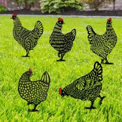 Rooster Animal Stakes, Chicken Family Garden Silhouette Yard Art, Hollow Out Animal Shape Decor for Outdoor-for Lawns Backyard