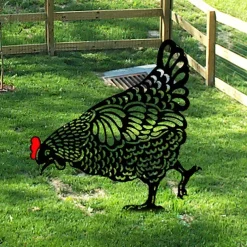 Rooster Animal Stakes, Chicken Family Garden Silhouette Yard Art, Hollow Out Animal Shape Decor for Outdoor-for Lawns Backyard