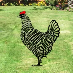 Rooster Animal Stakes, Chicken Family Garden Silhouette Yard Art, Hollow Out Animal Shape Decor for Outdoor-for Lawns Backyard