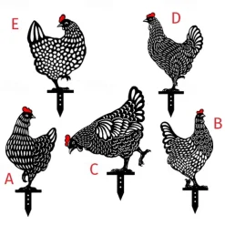 Rooster Animal Stakes, Chicken Family Garden Silhouette Yard Art, Hollow Out Animal Shape Decor for Outdoor-for Lawns Backyard
