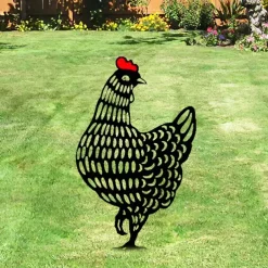 Rooster Animal Stakes, Chicken Family Garden Silhouette Yard Art, Hollow Out Animal Shape Decor for Outdoor-for Lawns Backyard