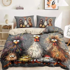 Rooster Funny Duvet Cover Set 100% Cotton Soft and Comfortable Bedding Set with Fun Rooster Print Cozy and Stylish Perfect for Bedroom Decor Easy Care and Machine Washable
