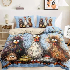 Rooster Funny Duvet Cover Set 100% Cotton Soft and Comfortable Bedding Set with Fun Rooster Print Cozy and Stylish Perfect for Bedroom Decor Easy Care and Machine Washable