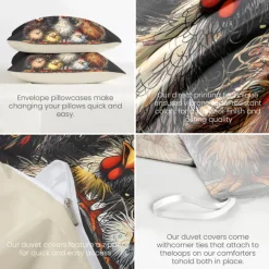 Rooster Funny Duvet Cover Set 100% Cotton Soft and Comfortable Bedding Set with Fun Rooster Print Cozy and Stylish Perfect for Bedroom Decor Easy Care and Machine Washable