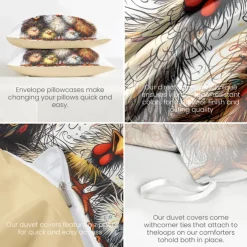 Rooster Funny Duvet Cover Set 100% Cotton Soft and Comfortable Bedding Set with Fun Rooster Print Cozy and Stylish Perfect for Bedroom Decor Easy Care and Machine Washable