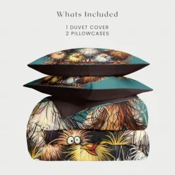 Rooster Funny Duvet Cover Set 100% Cotton Soft and Comfortable Bedding Set with Fun Rooster Print Cozy and Stylish Perfect for Bedroom Decor Easy Care and Machine Washable
