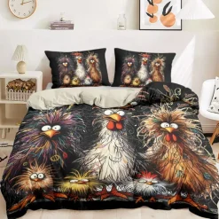 Rooster Funny Duvet Cover Set 100% Cotton Soft and Comfortable Bedding Set with Fun Rooster Print Cozy and Stylish Perfect for Bedroom Decor Easy Care and Machine Washable