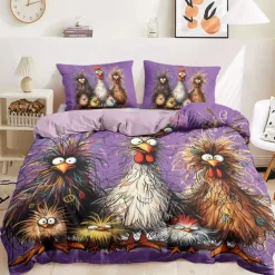 Rooster Funny Duvet Cover Set 100% Cotton Soft and Comfortable Bedding Set with Fun Rooster Print Cozy and Stylish Perfect for Bedroom Decor Easy Care and Machine Washable