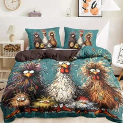 Rooster Funny Duvet Cover Set 100% Cotton Soft and Comfortable Bedding Set with Fun Rooster Print Cozy and Stylish Perfect for Bedroom Decor Easy Care and Machine Washable