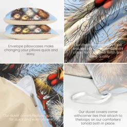 Rooster Funny Duvet Cover Set 100% Cotton Soft and Comfortable Bedding Set with Fun Rooster Print Cozy and Stylish Perfect for Bedroom Decor Easy Care and Machine Washable