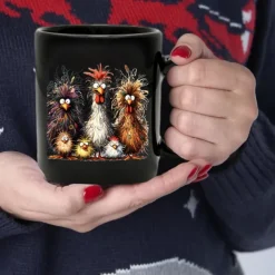 Rooster Funny Mug Ceramic Funny Coffee Mug Cup Black Retro Vintage Casual Street Style Gift Mug 11.2oz/330ml