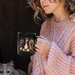 Rooster Funny Mug Ceramic Funny Coffee Mug Cup Black Retro Vintage Casual Street Style Gift Mug 11.2oz/330ml
