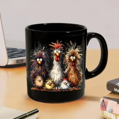 Rooster Funny Mug Ceramic Funny Coffee Mug Cup Black Retro Vintage Casual Street Style Gift Mug 11.2oz/330ml