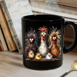 Rooster Funny Mug Ceramic Funny Coffee Mug Cup Black Retro Vintage Casual Street Style Gift Mug 11.2oz/330ml