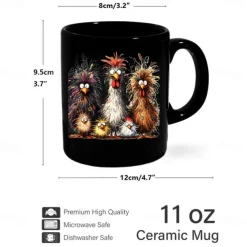Rooster Funny Mug Ceramic Funny Coffee Mug Cup Black Retro Vintage Casual Street Style Gift Mug 11.2oz/330ml